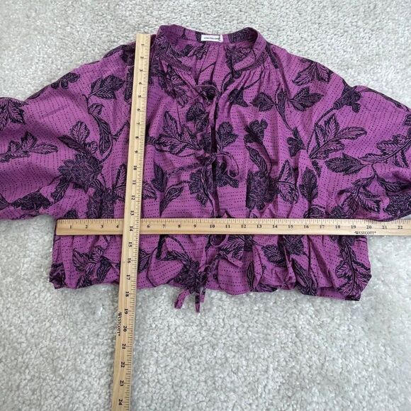 Unsubscribed Tie Front Puff Sleeve Blouse Top Purple - Picture 6 of 6